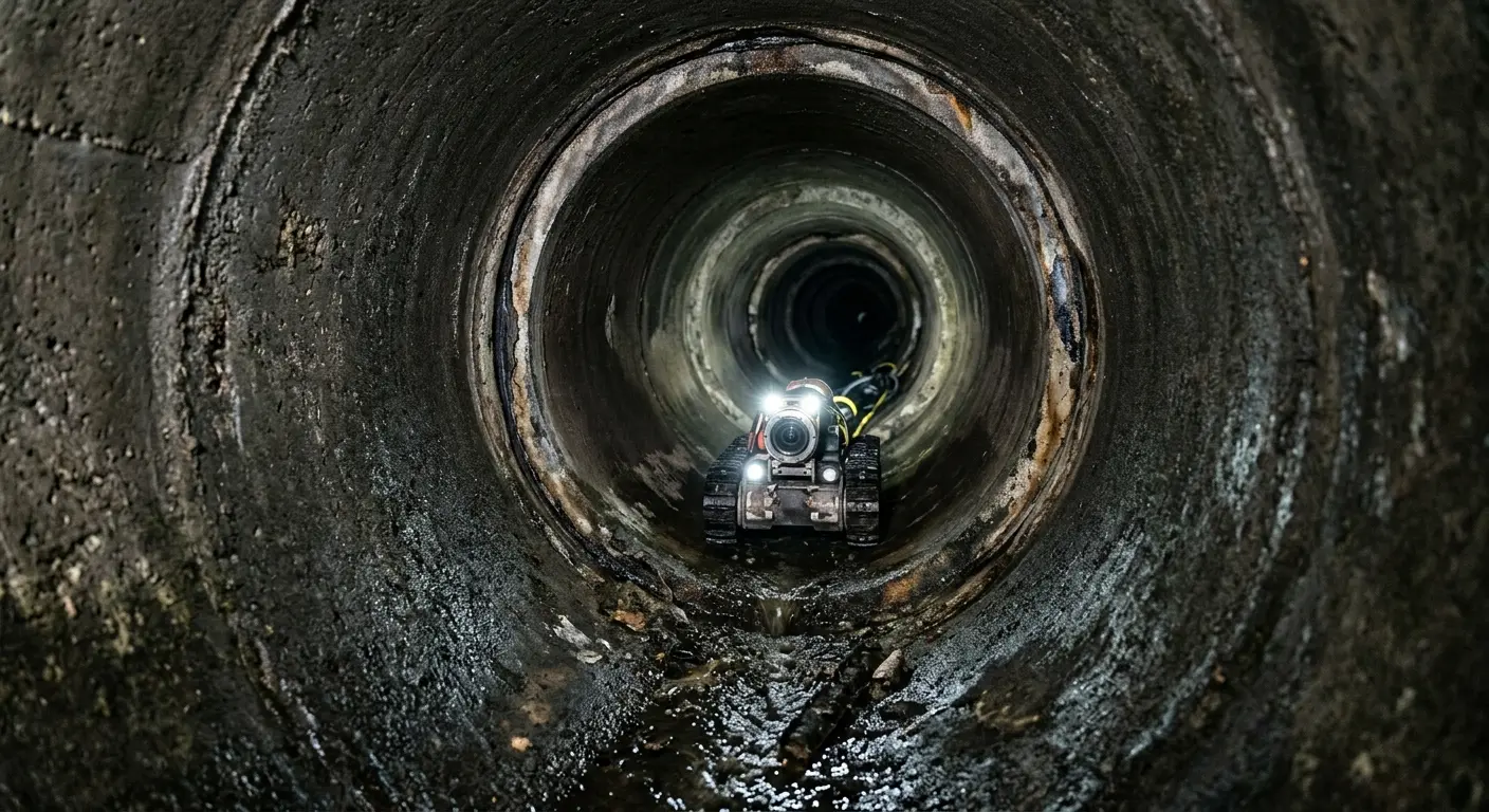 Robotic sewer camera inspecting pipe interior for Sewer Line Cleaning in Burton